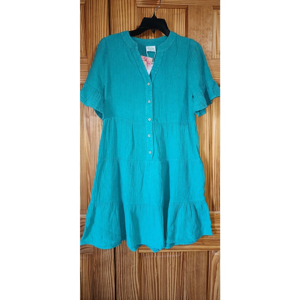 New In button front green dress new‎ with tags